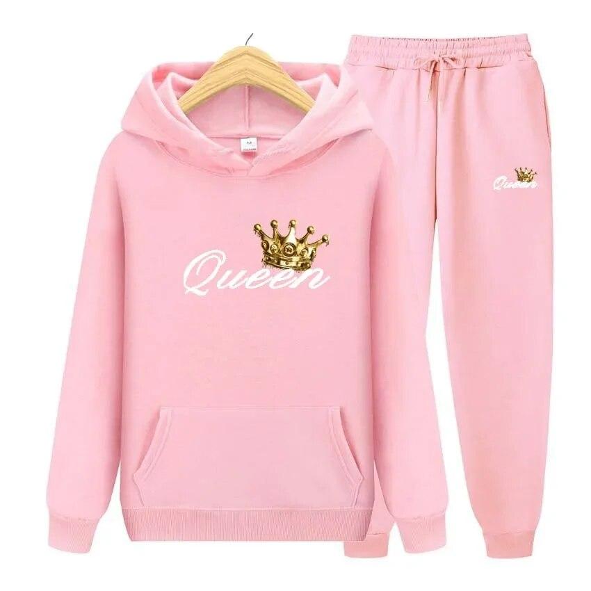 Queen Printing Autumn Winter Hoodies+Pants Two Piece Set  Womens Hoodies Tracksuits Jogger Pants thick Warm Clothes