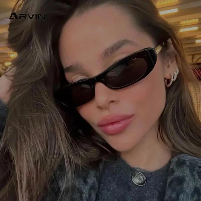 Trendy 2025 Cat Eye Black Sunglasses Skiing Eyewear Women Narrow Frame Rectangle Shades Small Eyewear for Men Female Male