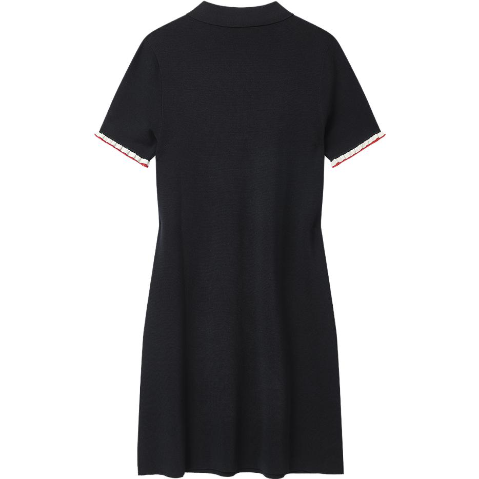 Fila Logo Solid Color Simple Casual Sports Breathable Slim Fit Polo Collar Woven Short Sleeve Dress Women Dresses Legendary-Blue F11W321307FNV