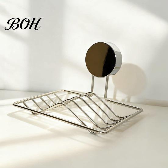 Easy Install Soap Rack Stainless Steel Dish, No-Drill Suction Cup Holder, with Removable Dish Double Slot Design, Drainage Tray for Bathroom