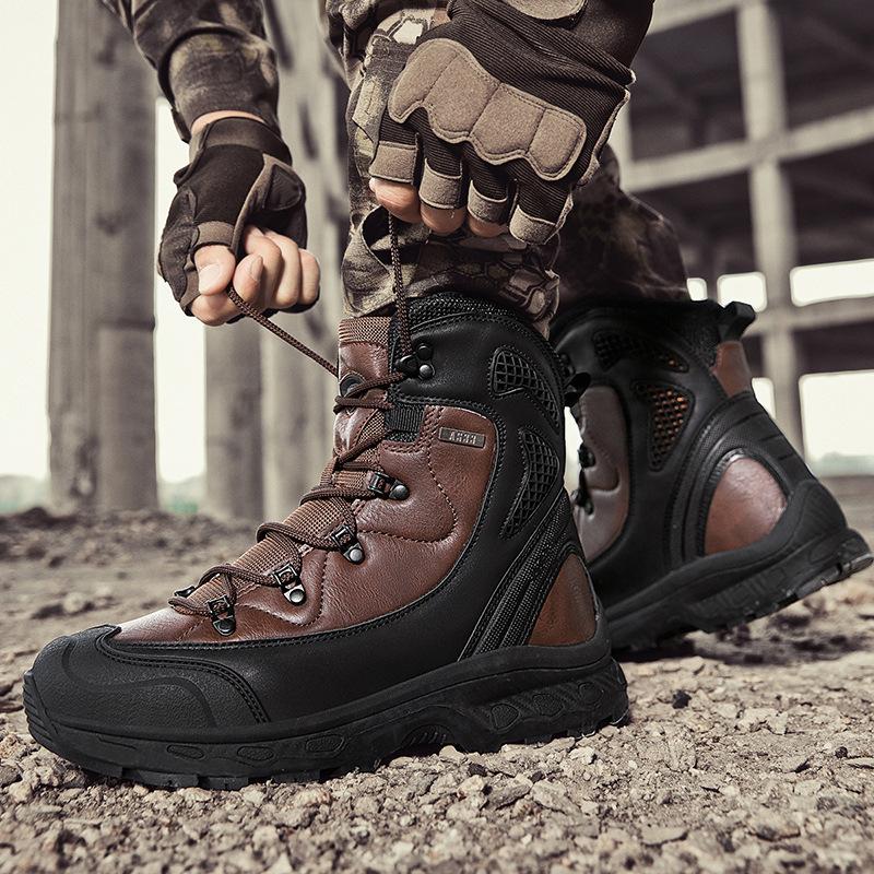 Fashion Men High-top Boots Outdoor Work Safty Shoes Non Slip Hiking Boots Lace Up Ankle Boot Desert Training Boots for Men Tactical Boot