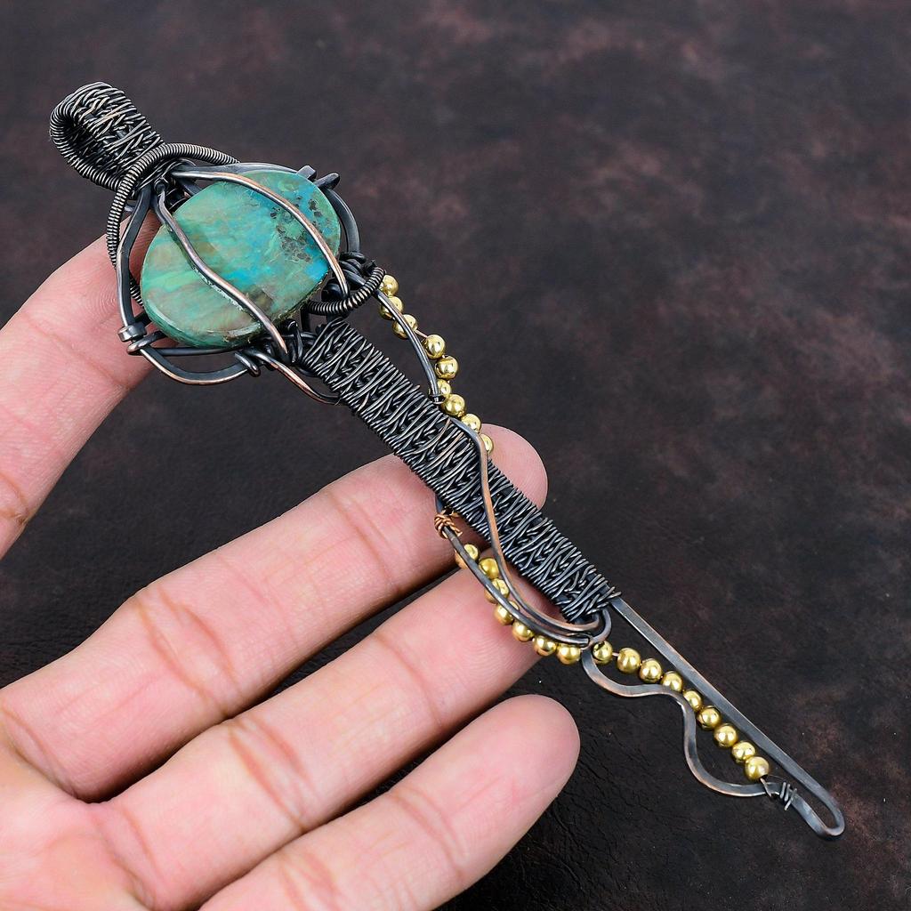 Chrysocolla Pendant Copper Wire Wrapped Pendant Real Gemstone Jewelry Key Pendant Handmade Pendant Copper Wire Wrap Jewelry Anniversary Gift