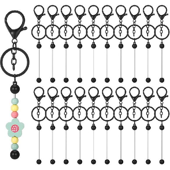 20 Pcs Beadable Keychain Bars, Blank DIY Kit for Beads, Metal Beaded Making Supplies