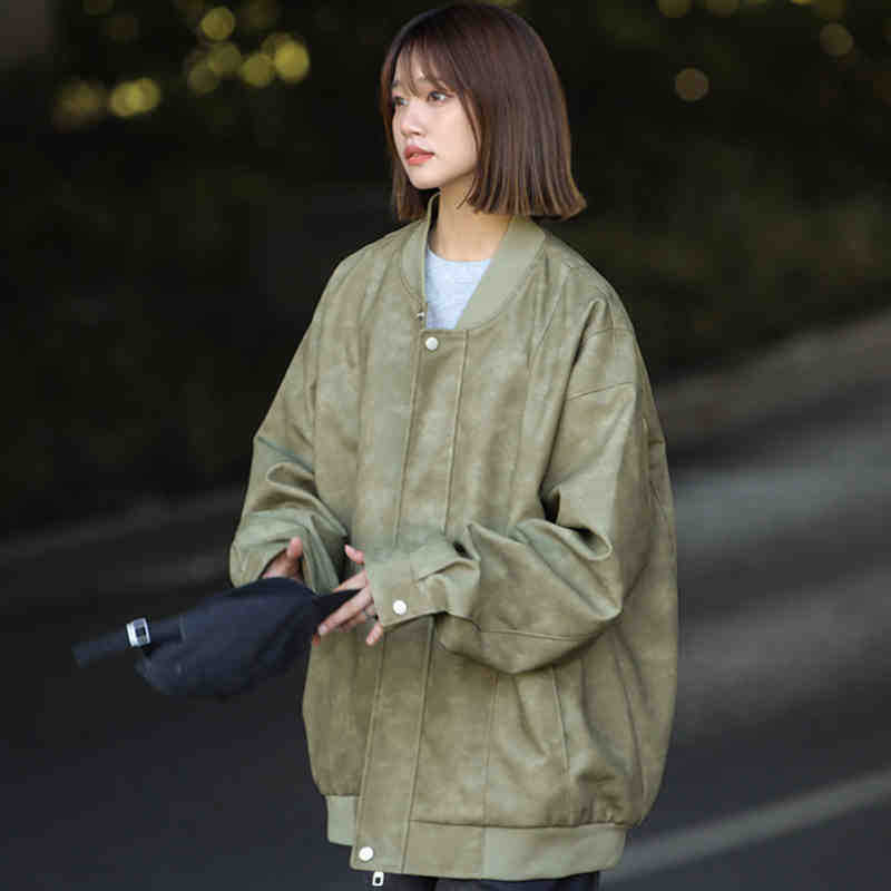 

Японская куртка из ПУ кожи для стирки для женского пальто на весну и осень Новая американская универсальная бейсбольная форма Кожаная куртка 3XL