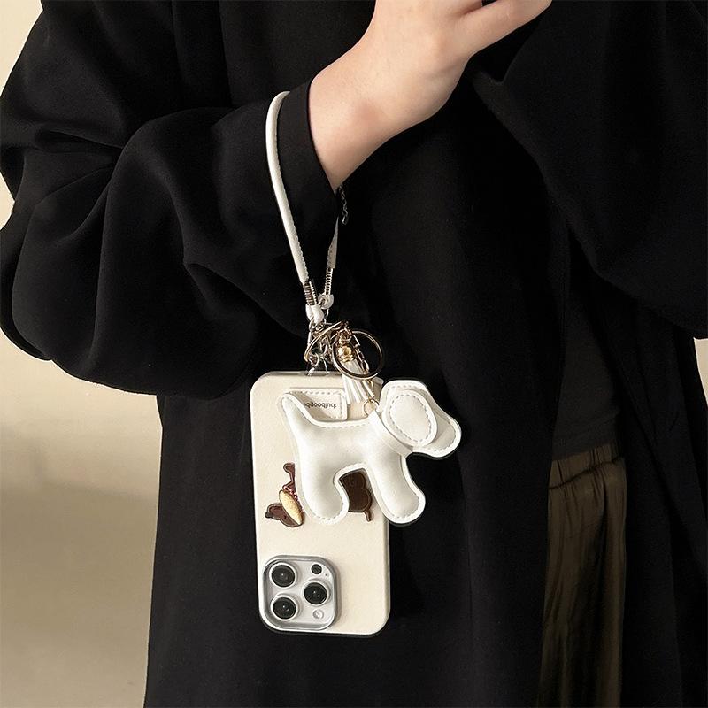 Imitation Leather Pattern Tpu Mobile Phone Case Is Suitable For Iphone16Promax Portable Rope Apple 15 Puppy Pendant 14 Women'S Models