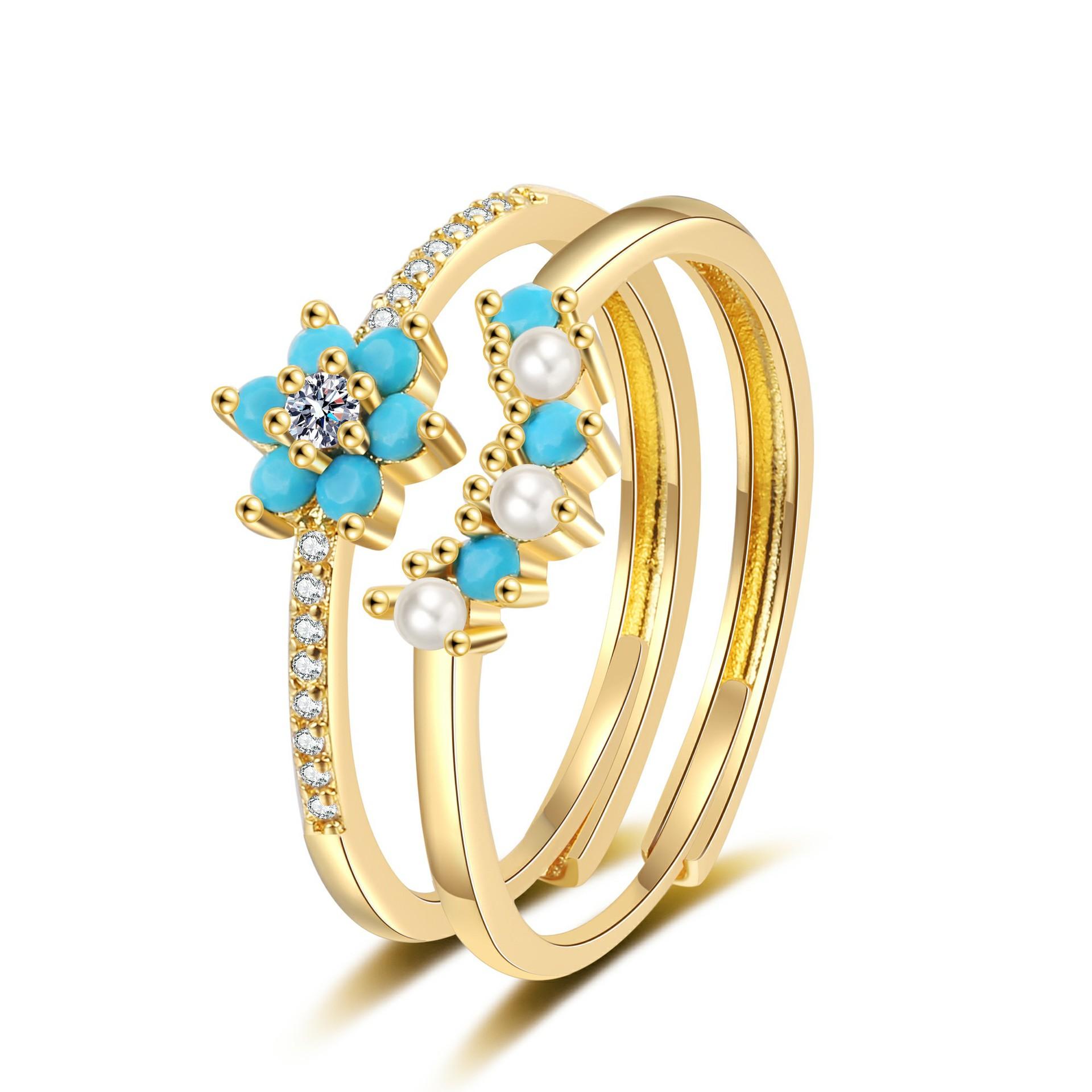 Simple Blue Mori Flower Ring Fashionable Women s Temperament Combination Pair Ring with Diamonds Jewelry 2026 Resizable
