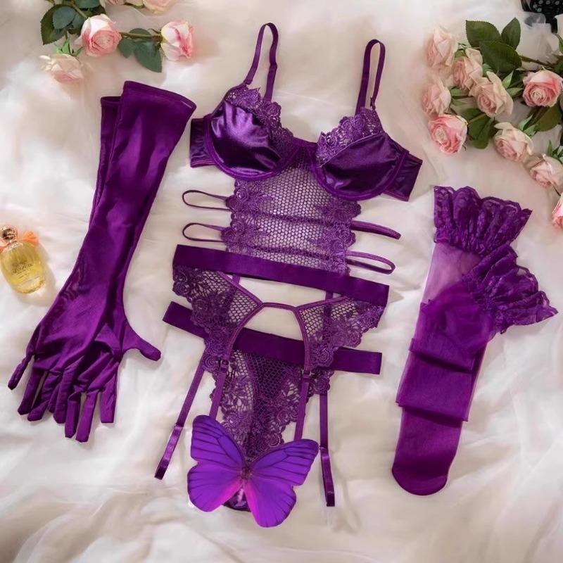 Luxury Sexy Underwire Lingerie Set for Women Hollow Out Split Bra and Panty Set Adjustable Straps Temptation Outfit Three Styles