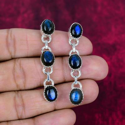 Labradorite 925 Solid Sterling Silver Earrings, Handmade Gemstone Earrings Jewelry, Gifts For Wife Brand New Earrings