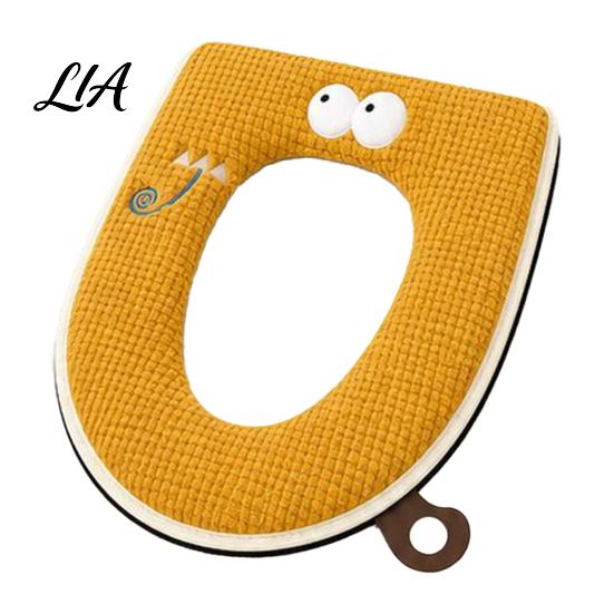 Winter Warm Toilet Seat Cover Zippered with Handle, Soft Jacquard Suede Hygienic Lifter Mat, Cartoon Pattern Washable Bathroom Pad for Most