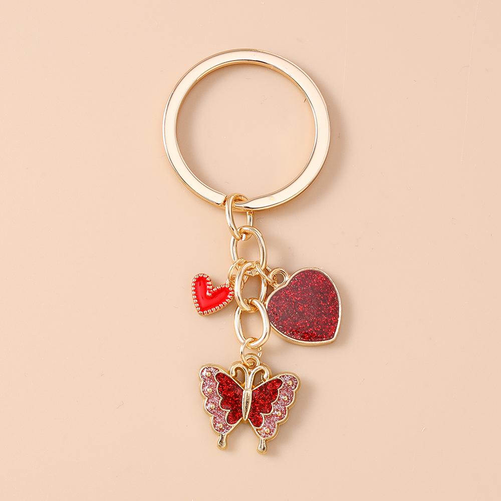 Cute Butterfly Keychain Women Girls Love Heart Flower Key Ring Pendants for Handbag Decor DIY Handmade Key Chain Jewelry Gifts