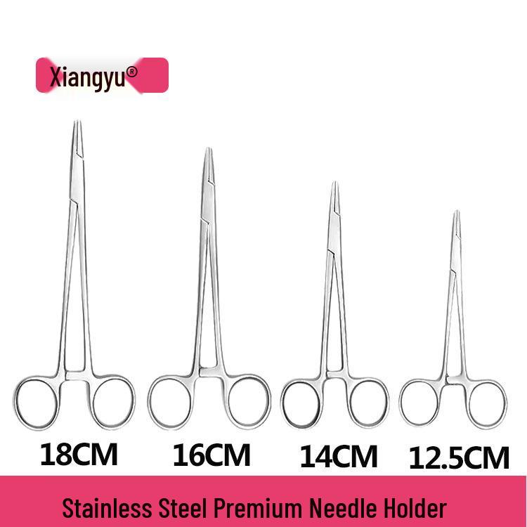 Stainless Steel Veterinary Suture Needle Holder Forceps, Fine & Coarse Teeth, 12.5-18CM