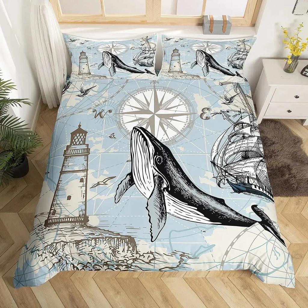 Killer Whale Nautical Ocean Whale Tie Dye Comfortable Duvet Quilt Cover Pillowcase Bedding Set Bedroom Decoration Home Textile