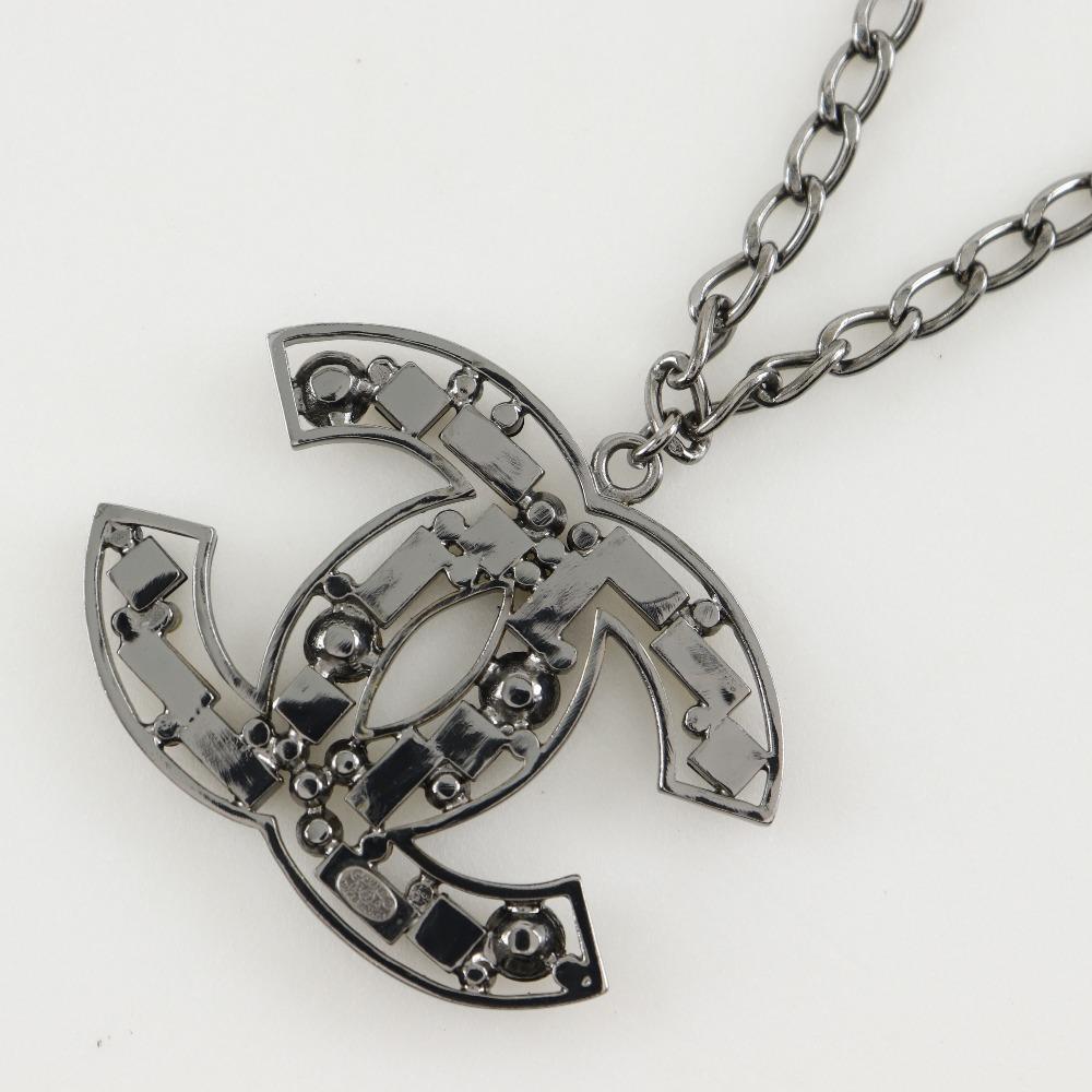 Chanel COCO Mark Necklace Silver / Black metallic/Rhinestone 34.1g Women Used