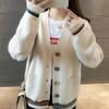 Color Button Knitted Cardigan for Women, Foreign Versatile and Contrasting Colors V-neck Large-size Sweater Cardigan for Women, Loose and Lazy Women