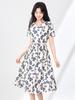 Nanyou Tencel Linen Tie Waist Mid-Length Summer Dress - Elegant Women's Short Sleeve for Vacation