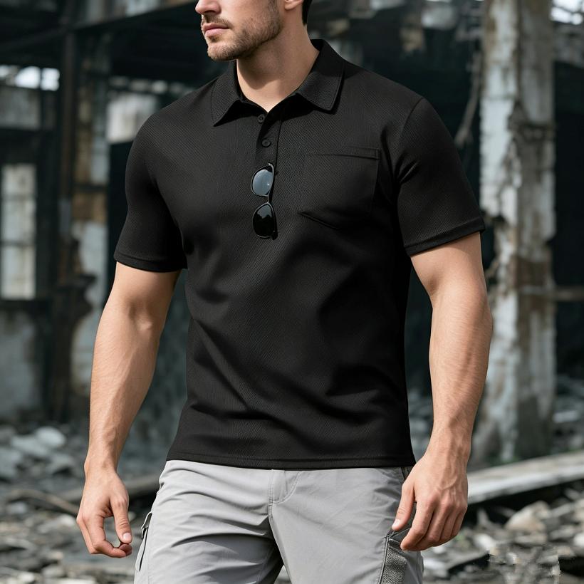 Men's Sporty Breathable Mesh Button-Up Pure Color Casual Shirt Summer Loose Fit Polyester Dry-Moisture Wicking Short Sleeve
