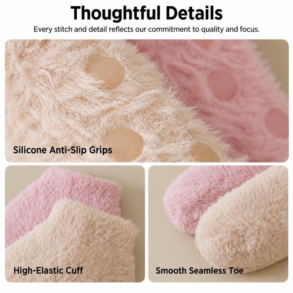 1 Pair Silicone Non-slip Sole Slipper Socks Coral Fleece Warm Indoor Socks  Winter