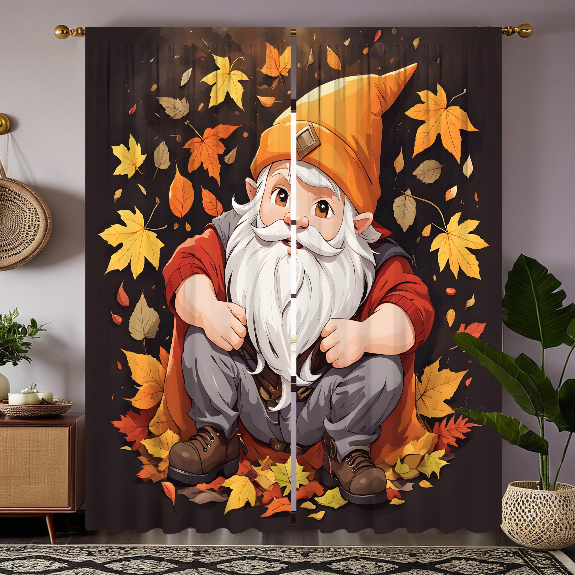 

2 шт.HD Дед Мороз Осенний кленовый лист декоративная штора Черная завязка штора с цифровой печатью Домашний декор стиль Украсить лив W52H63inchW132H160cm