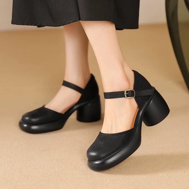 

Новые не уставшие ноги сумка голова сандалии женские летние круглый носок высокий каблук толстый каблук толстая подошва простые с пряжкой женская повседневная обувь 40 чёрный