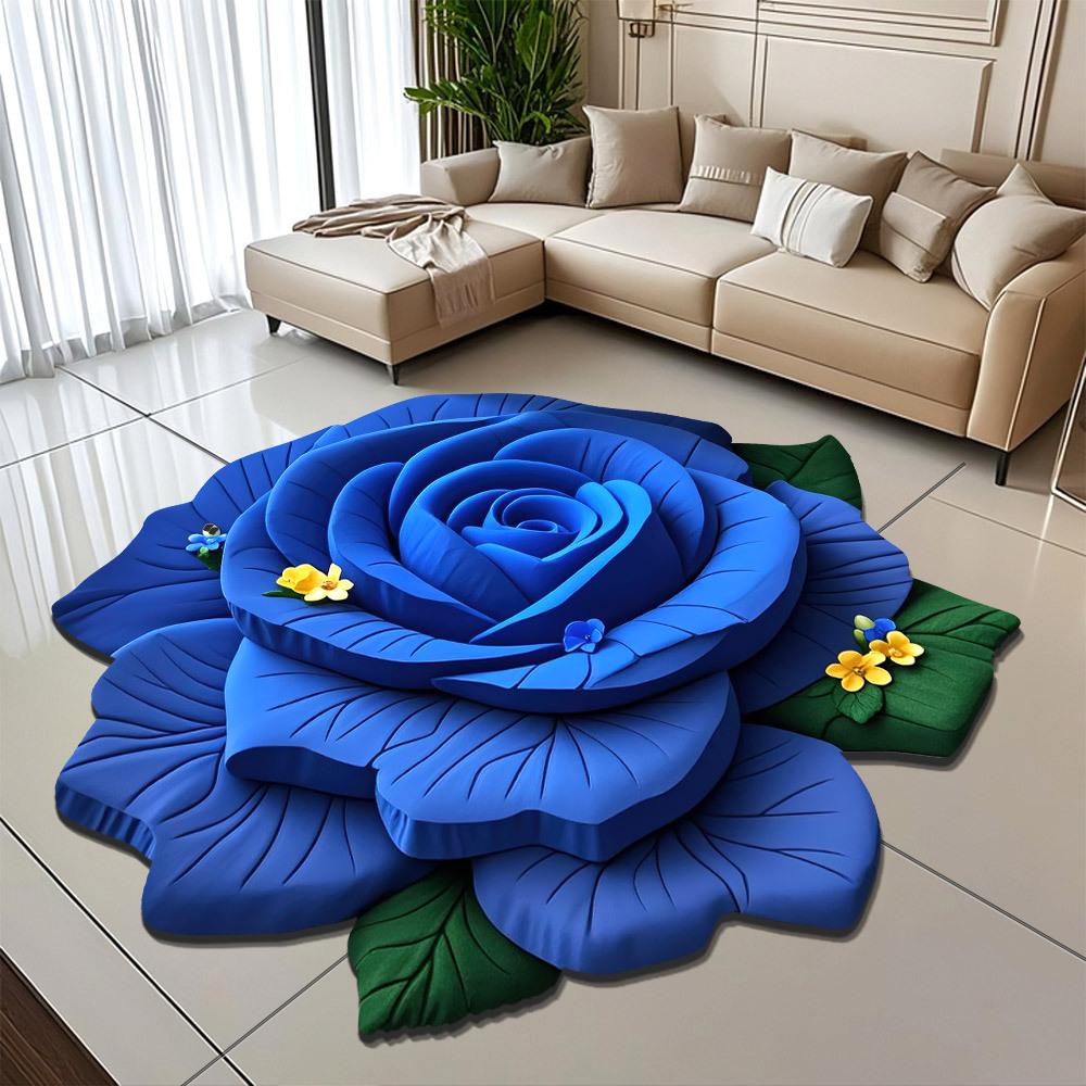 3D Visual Effect Peony Flower Floor Mat Home Living Room Carpet Dirt Resistant Easy To Maintain Absorbent Anti Slip Mat