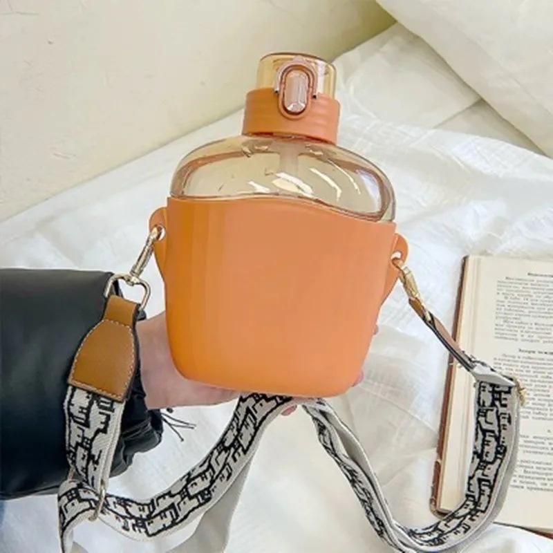 700ml Cute Water Bottle Big Belly With Straw Strap Creative Cup Portable Plastic Kids Girls Water Cup Drinkware Sport Outdoor