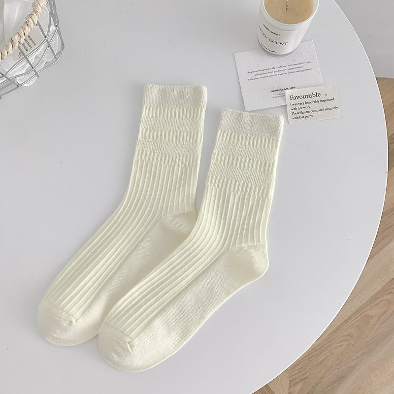 24 Calzini Bianchi Donna Primavera Estate Sottili Doppia Maglia Media Altezza Calzini Impilabili Stile Giapponese Coreano Semplici Calzini Donna