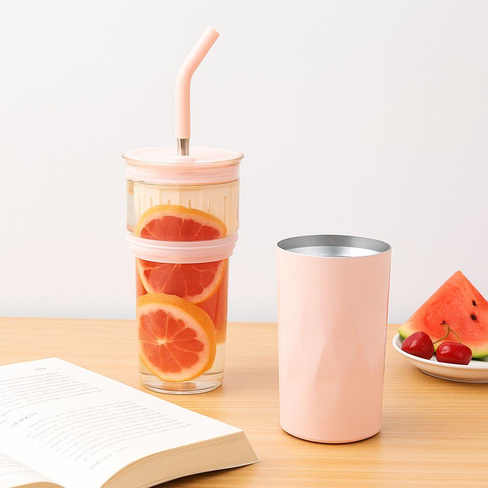 Large Capacity 2 in1 Cooling Storage Glass 650ML Vacuum Mug Portable Insulated Cup  Household