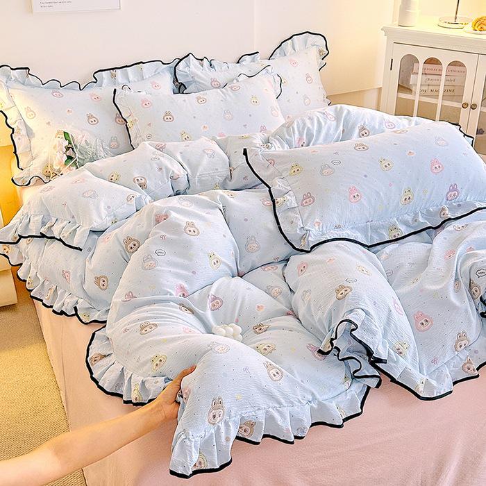 Korean Princess Cloud-like Crinkled Gauze Lace Cotton Bedding Set