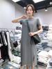 Abito T-shirt da donna midi con spacco 2025 - Maniche corte, ampio, sopra il ginocchio, scollo rotondo, stile estivo