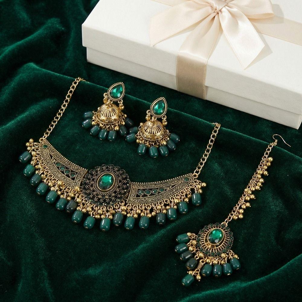 Indian Style Tassel Wings Shaped Jewelry Sets Shining Necklace Earrings Set Indian Bridal
