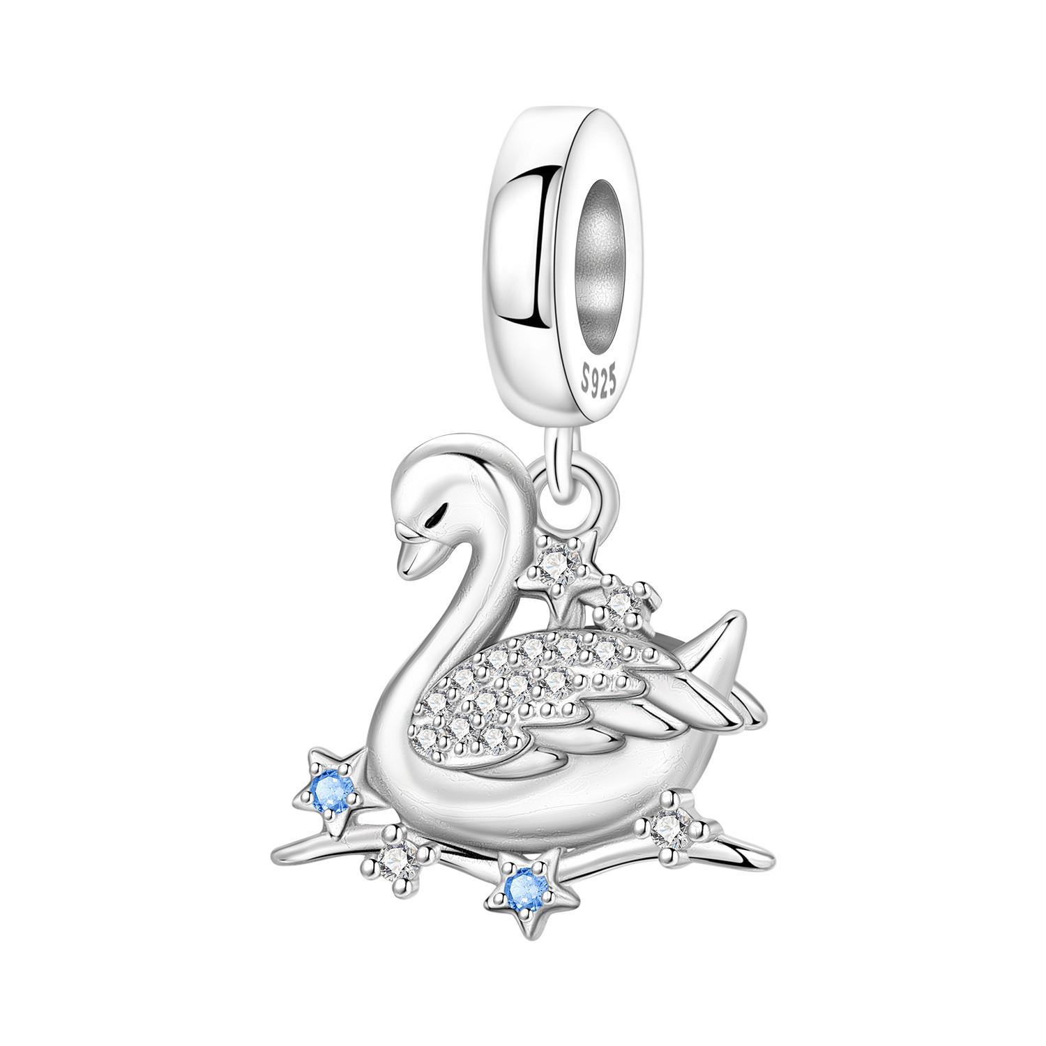

PANPOKI 925 Silver White Swan Animal Pendant Beads Pendants Bracelet Charm Jewelry Party DIY Trendy Gifts