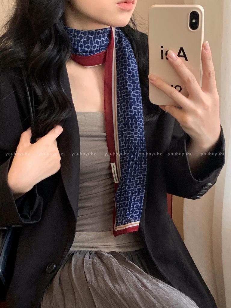 Korean-Style Brown Polka Dot Tie-Neck Scarf: Versatile Women's Ribbon Accessory for 2025