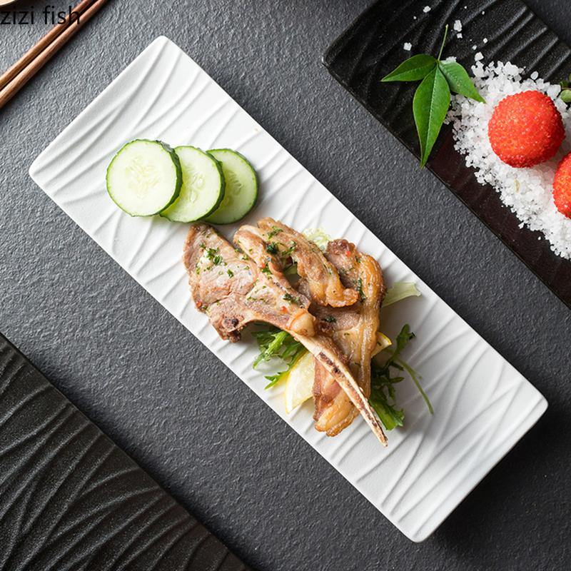 Assiette longue en céramique à texture relief de couleur unie, assiette à sushi, assiette à dessert, assiette à oiseaux rôtis, nourriture moléculaire, vaisselle créative