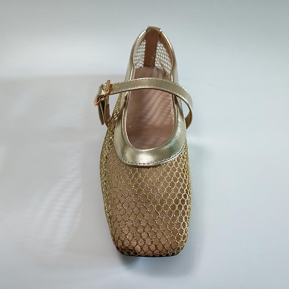 Gold Mesh Hollow Out Shoes Women Mary Jane Flats Lightweight Spring Summer Dress Party Shoes Elegant Office Lady Plus Size 43