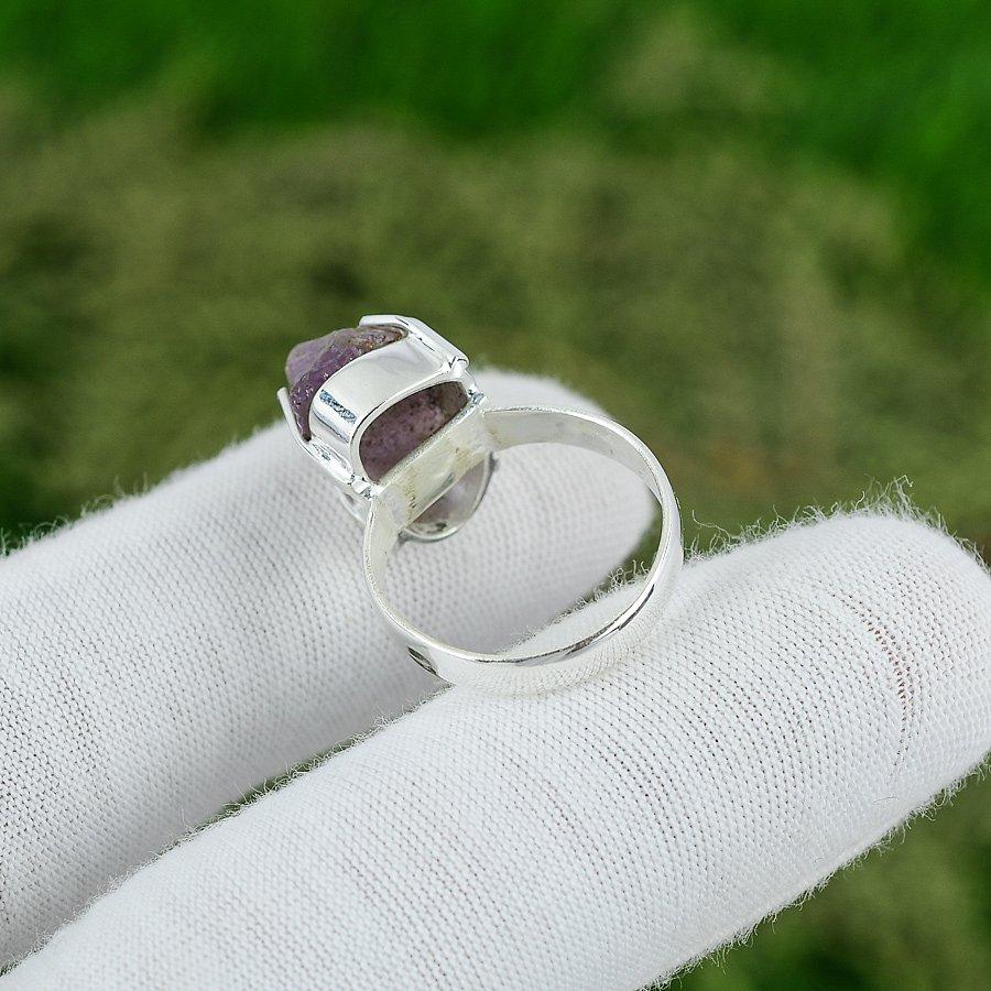Natural Amethyst Rough Multi Stone Daughter Boho Ring Jewelry 925 Silver US 7.5