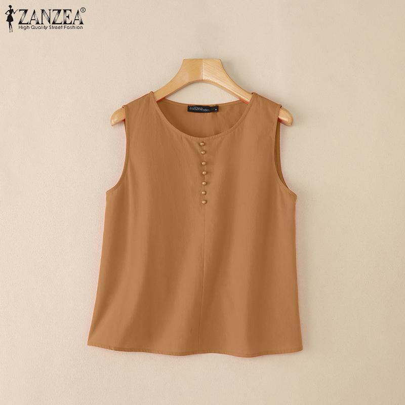 ZANZEA Women Summer Casual Round Neck Sleeveless Cotton Tank Tops