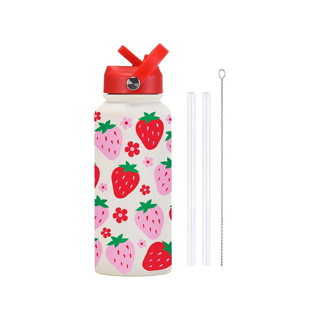 Sports Kettle Stainless Steel 1L Large Capacity Printed Large Mouth Insulated Cup Portable Handle Straw Water Cup
