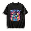 Halloween Themed T-shirt with Goofy Witch Hat Blue Cat Pumpkin Ghost Elements Festival Top Pure Cotton T-shirt