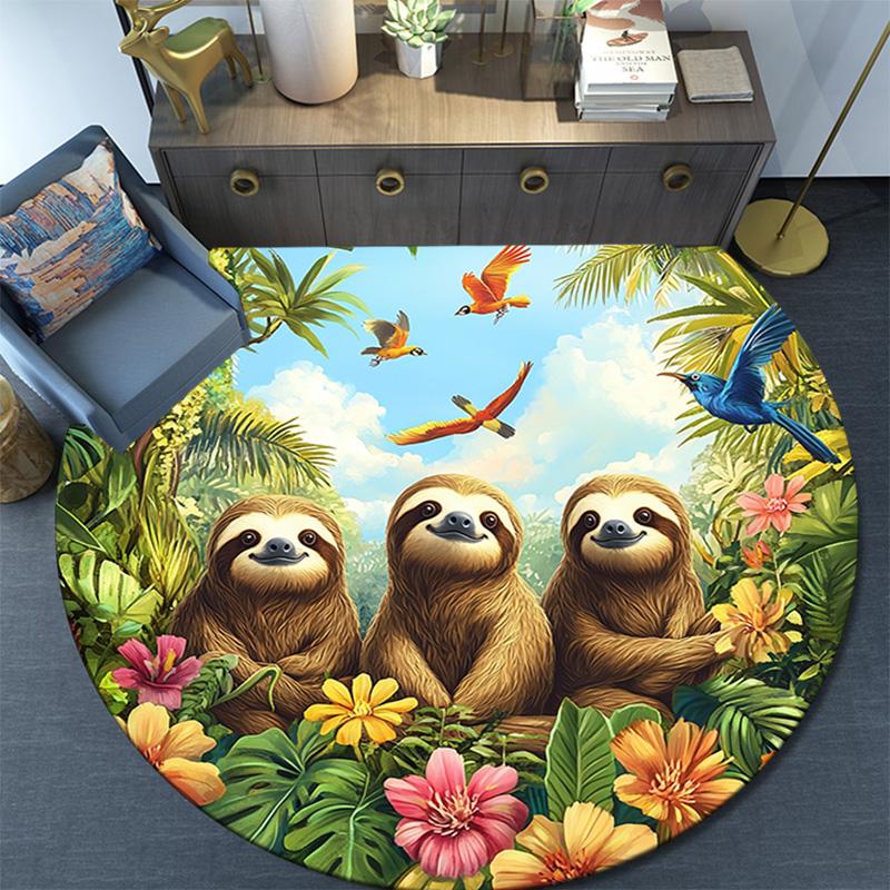 Sloths Round Area Rug,Carpet Rug for Living Room Bedroom Sofa Playroom Decor,Non-slip Floor Mat