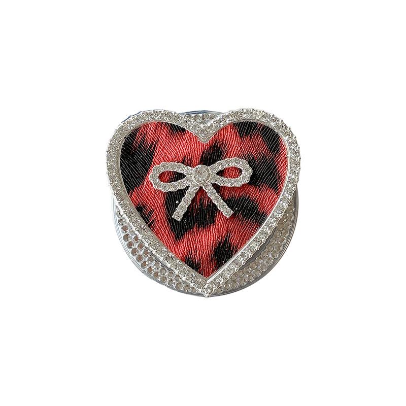 Rhinestone Leather Pattern Love Bow Mobile Phone Airbag Holder Magnetic Paste Retractable Women'S Premium Sense Ring