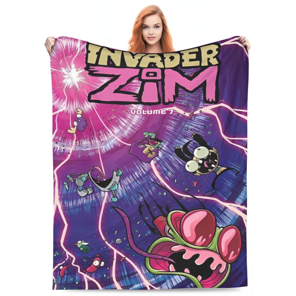 Invader-Zims Wolldecke Cartoon Dunkle Komödie Individuelle Überwurfdecke für Zuhause 200x150cm