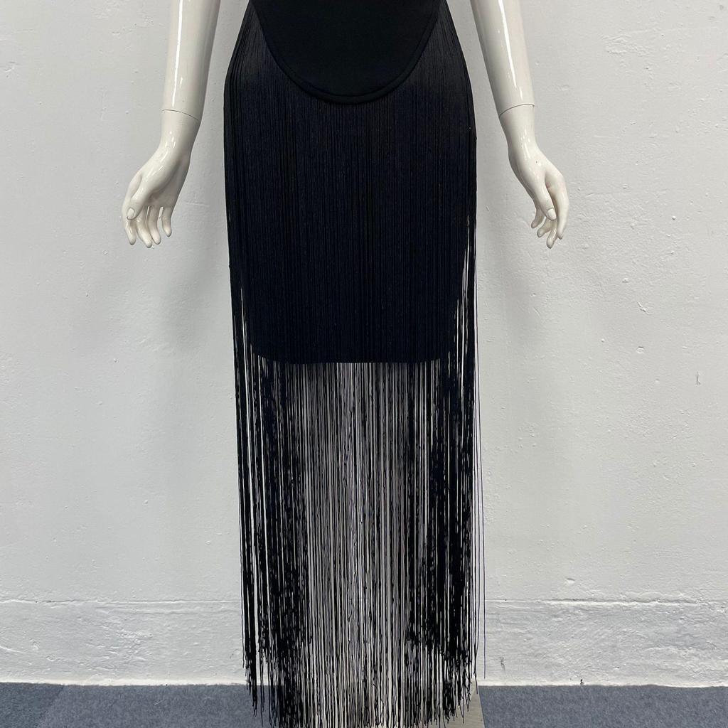 European & American Tassel Halterneck Bodycon Bandage Dress