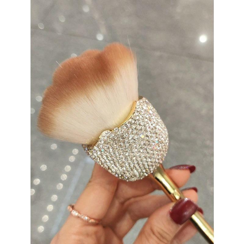 1 pièce Pinceau de Maquillage Luxe Forme Rose avec Décor Strass, Grand Pinceau Blush, Pinceau Nail Art & Pinceau Nettoyage Poussière, Pinceau Contour Pinceau Poudre