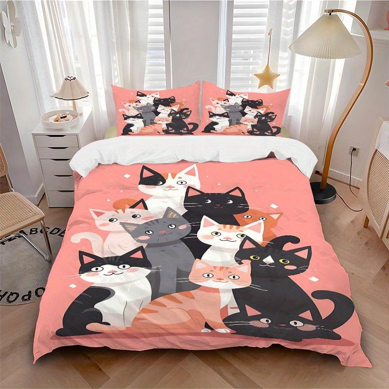 

3pcs Cat Family print bedding quilt cover, soft and comfortable quilt cover suitable for bedroom and guest room187 135x200cm
