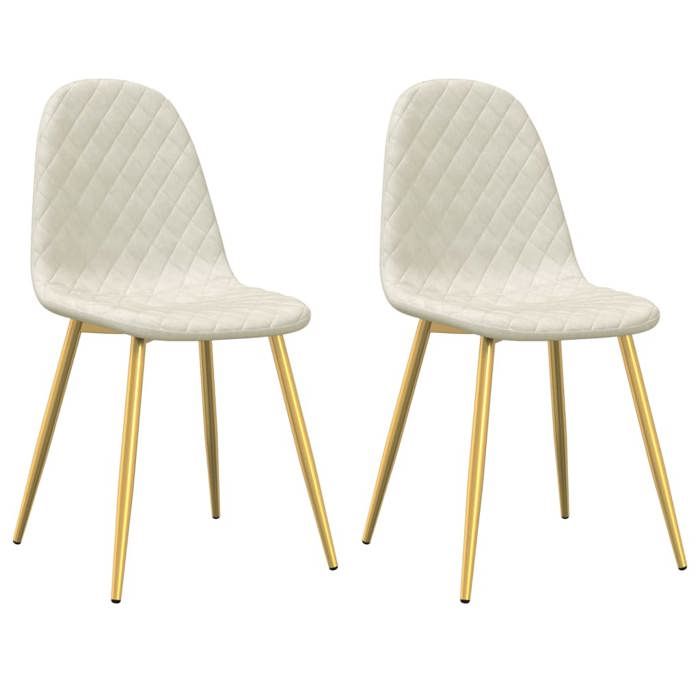 Chaises à manger - vidaXL - Lot de 2 - Crème velours - Tissu - Scandinave - Moderne