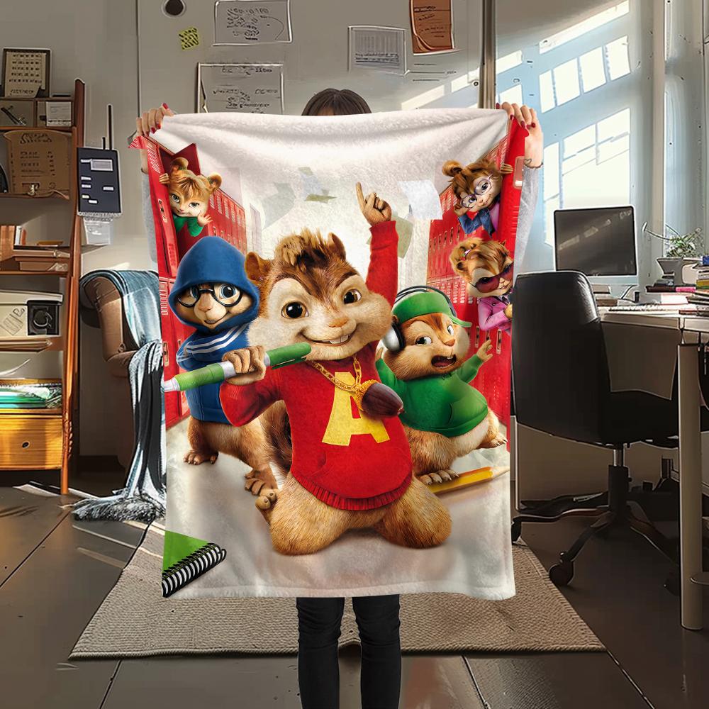 1 ks Flísová deka s potiskem Alvin a Chipmunkové, Vysoce kvalitní, Pro všechna roční období, Domácí dekorace, Teplo a pohodlí, Ideální jako vánoční dárky