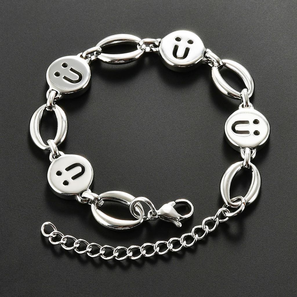 Cute Stainless Steel Funny Smile Face Bracelet Link Hand Chain for Women Men Emoji Charms Wrist Wristband Anklets Metal Jewelry