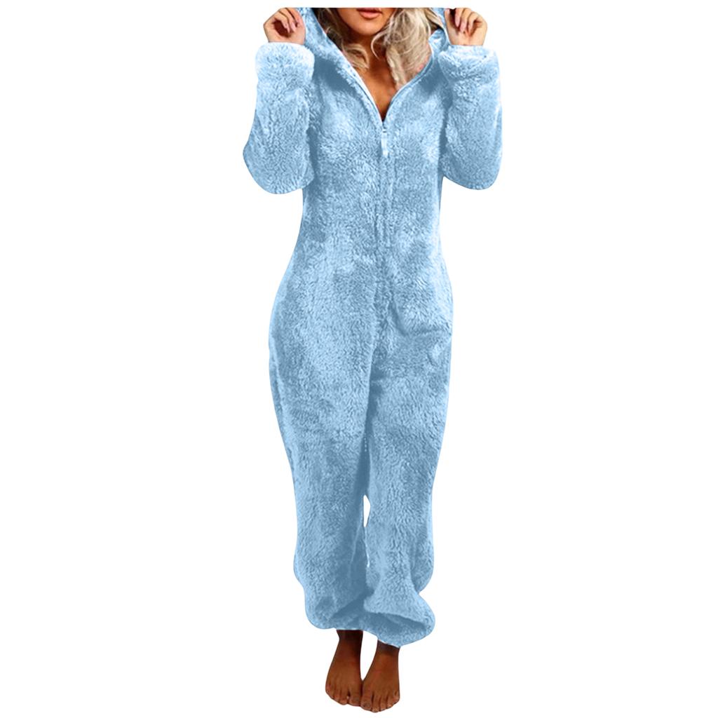 Women's Hooded Pajama with Zipper - Warm Plush Sleepwear