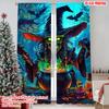 2pcs 2D Flat Printing Merry Christmas Window Drapes Skeleton Witch Versatile Durable Polyester Without Electricity Holiday
