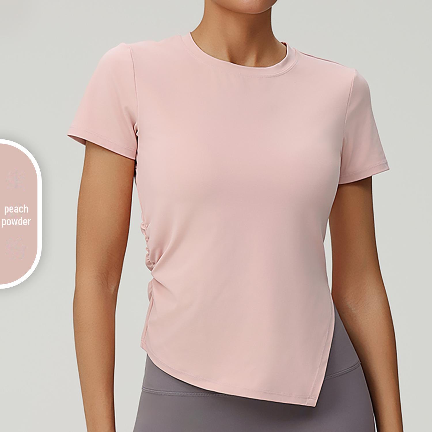 

Плиссированный облегающий костюм для йоги с неровными разрезами: Футболка для фитнеса с коротким рукавом и круглым вырезом 4XL